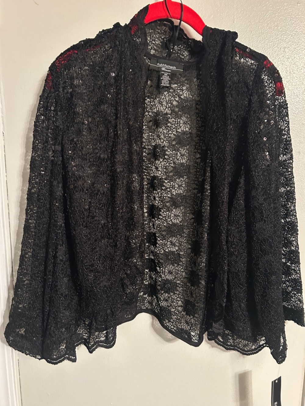R&M Richards Black Sheer Lace Overlay Jacket